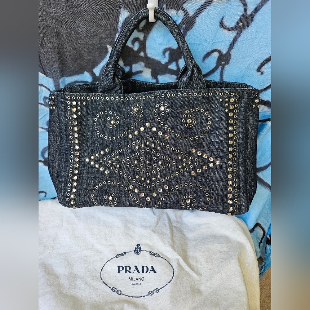 EUC Prada Canapa 2 way Studded Tote Bag - Picture 3 of 17